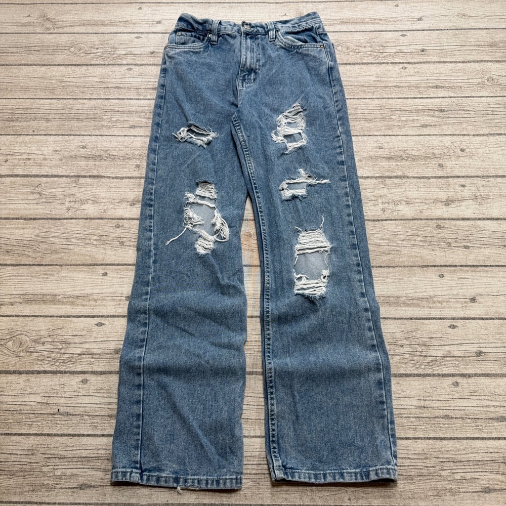 Aeropostale Jeans Women's 4 Blue Denim High Rise Wide Leg 90s Baggy Distressed